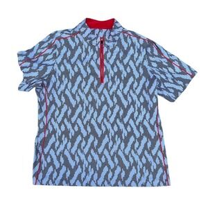 Tail Womens XXL Quarter Zip Golf Polo Shirt Blue Red Abstract Print Short Sleeve
